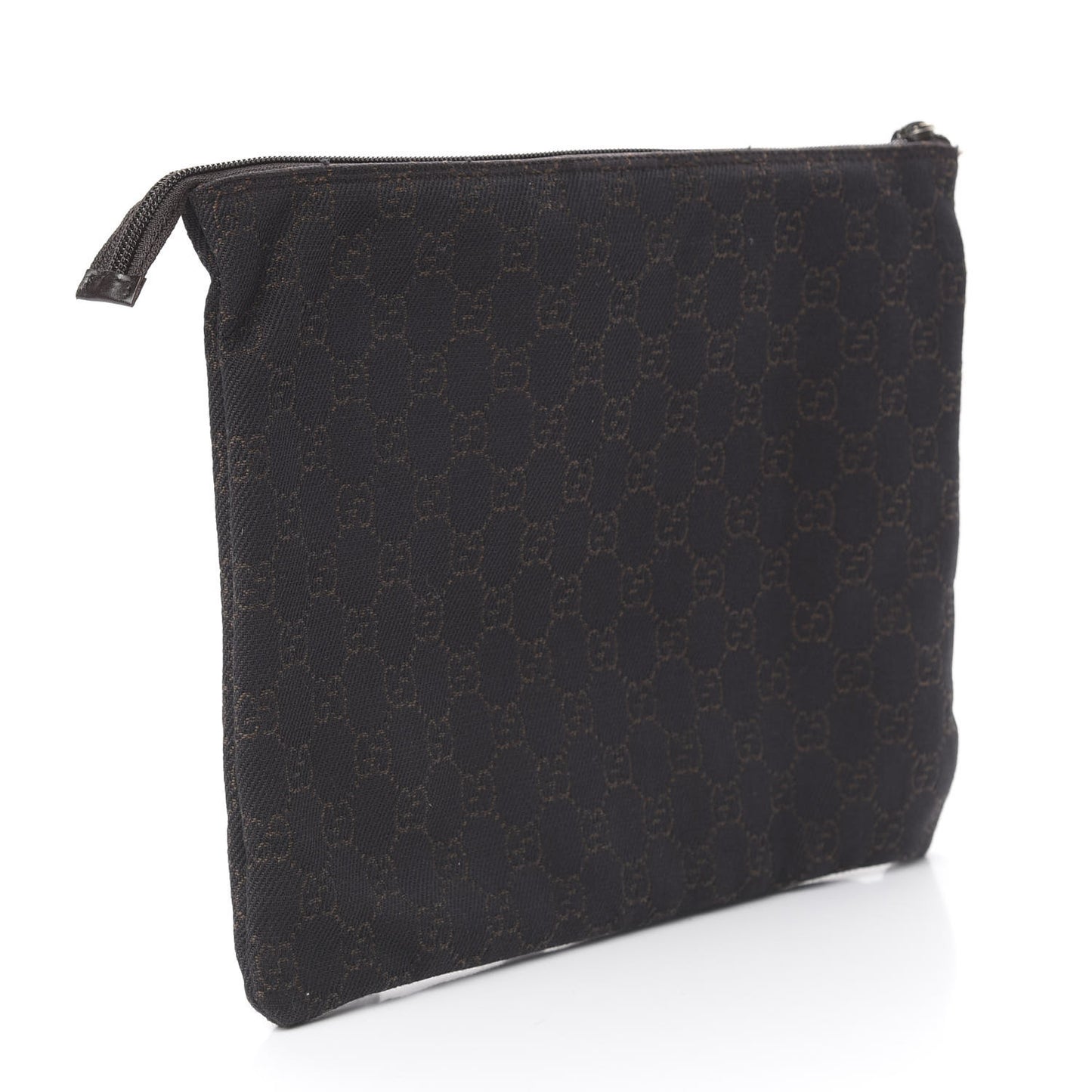 Denim Monogram Zip Top Pouch Brown