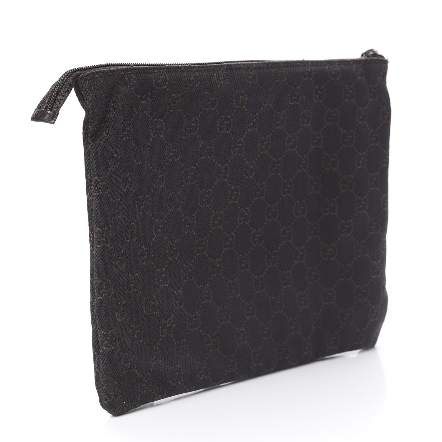 Gucci Denim Monogram Zip Top Pouch Brown 2 of 9