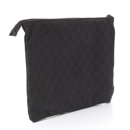 Gucci Denim Monogram Zip Top Pouch Brown 2 of 9