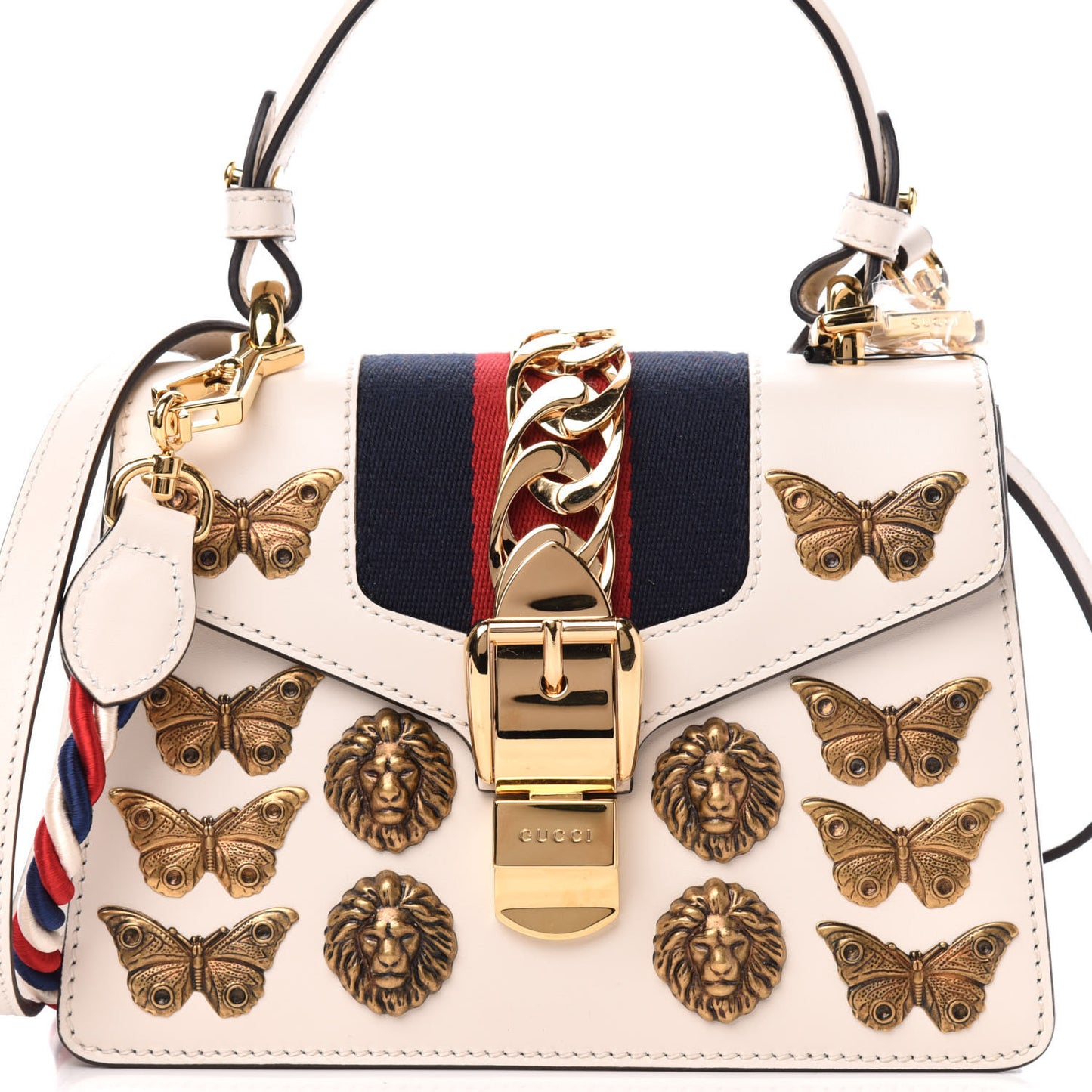 Calfskin Animal Studs Mini Sylvie Top Handle Bag White