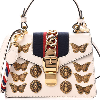 Gucci Calfskin Animal Studs Mini Sylvie Top Handle Bag White 11 of 11
