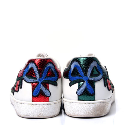Gucci Metallic Calfskin Floral Embroidered Ace Sneakers 40 White 6 of 11