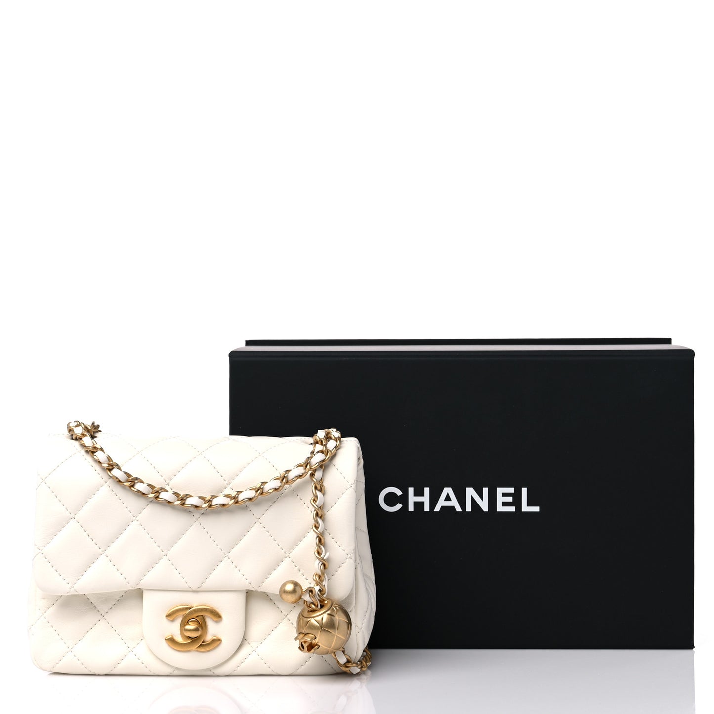 Lambskin Quilted Mini Pearl Crush Flap White