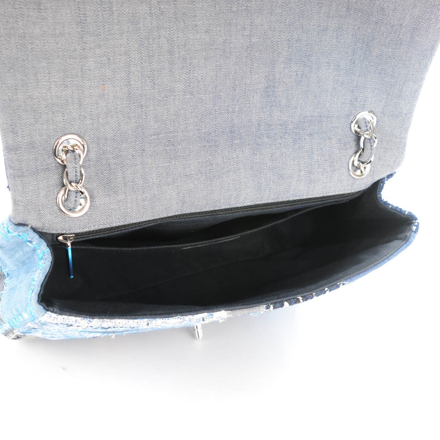 Denim Tweed Patchwork Jumbo Single Flap Blue