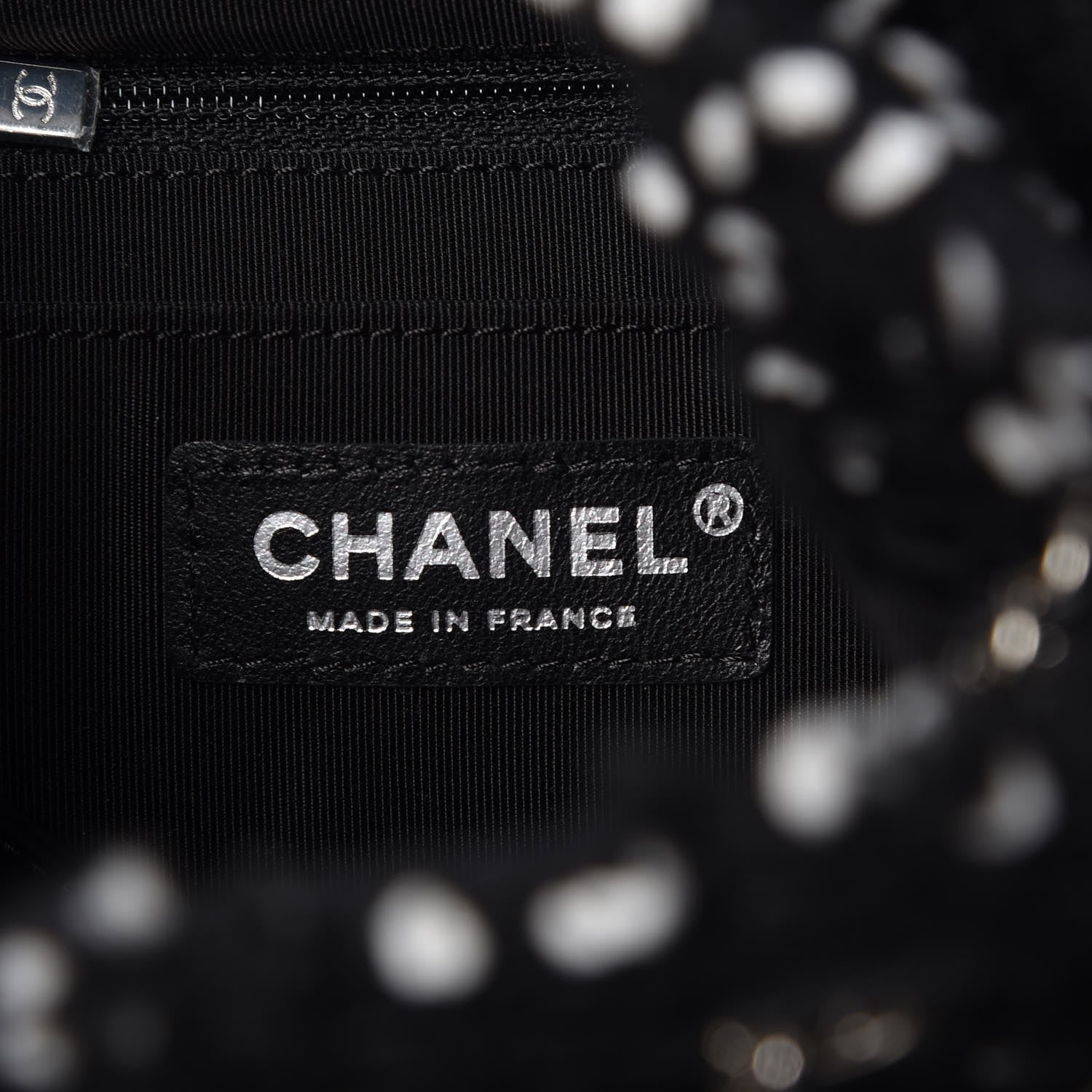 Chanel Calfskin Tweed Medium CC Chain Bucket Drawstring Bag White Black 6 of 8