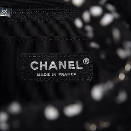 Chanel Calfskin Tweed Medium CC Chain Bucket Drawstring Bag White Black 6 of 8