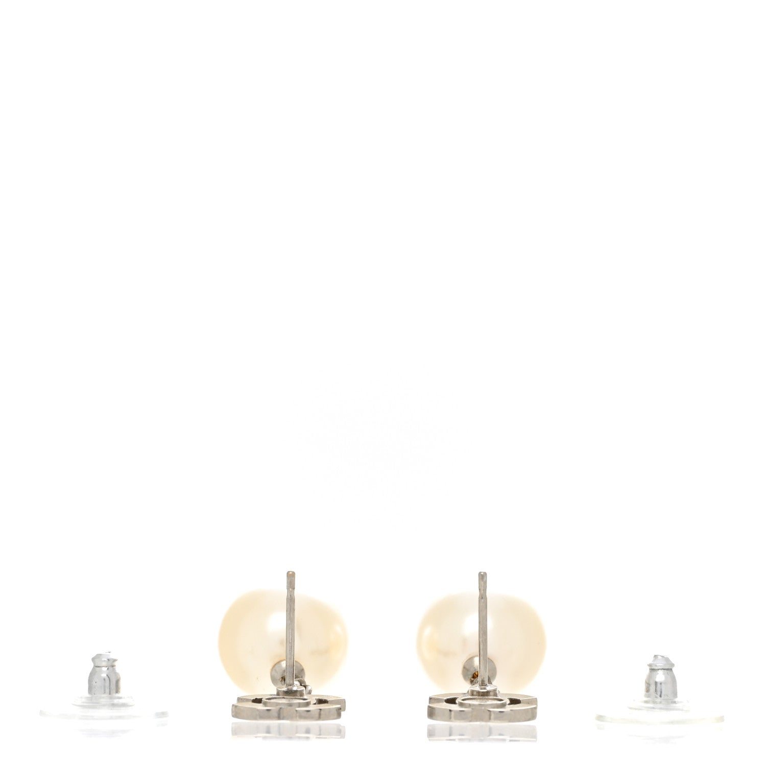 Chanel Crystal Pearl CC Drop Earrings Silver Pearly White 3 of 5