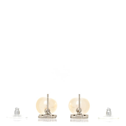 Chanel Crystal Pearl CC Drop Earrings Silver Pearly White 3 of 5