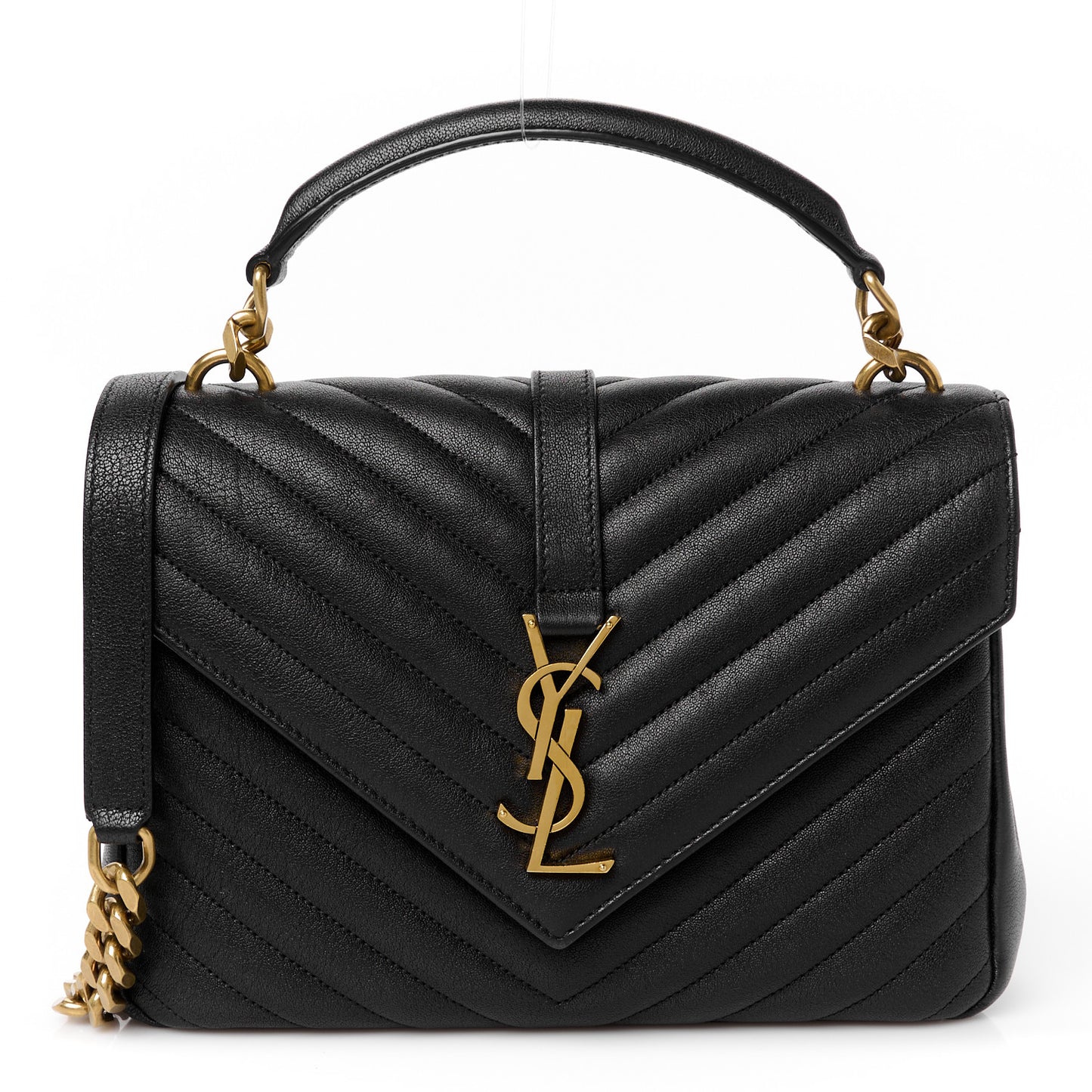 Sheepskin Matelasse Chevron Monogram Medium College Bag Black