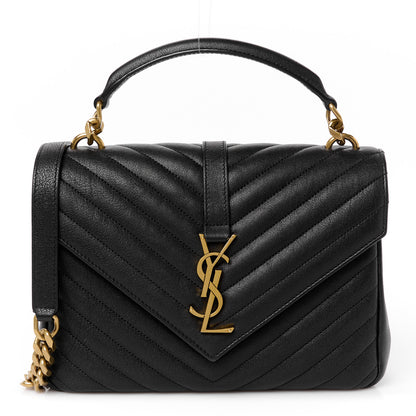 Saint Laurent Sheepskin Matelasse Chevron Monogram Medium College Bag Black 1 of 11