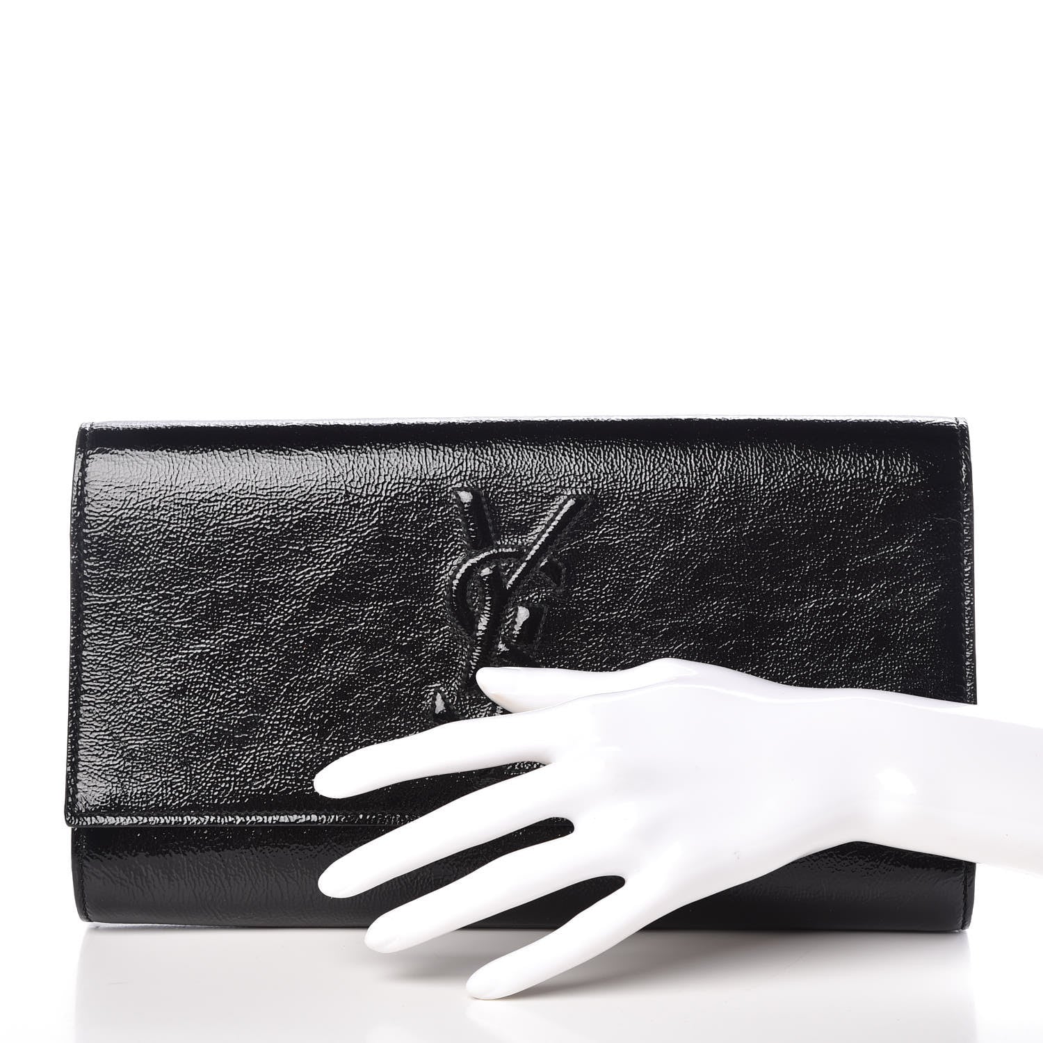 Saint Laurent Textured Patent Monogram Large Belle De Jour Clutch Black 2 of 9