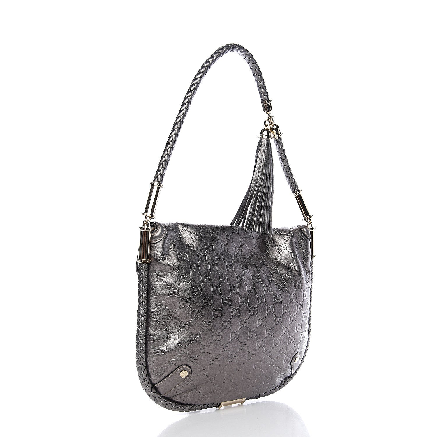 Gucci Guccissima Britt Tassel Shoulder Bag Gunmetal 2 of 9