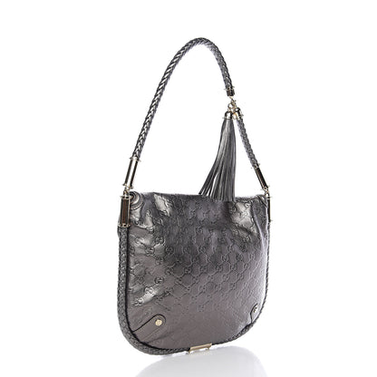 Gucci Guccissima Britt Tassel Shoulder Bag Gunmetal 2 of 9
