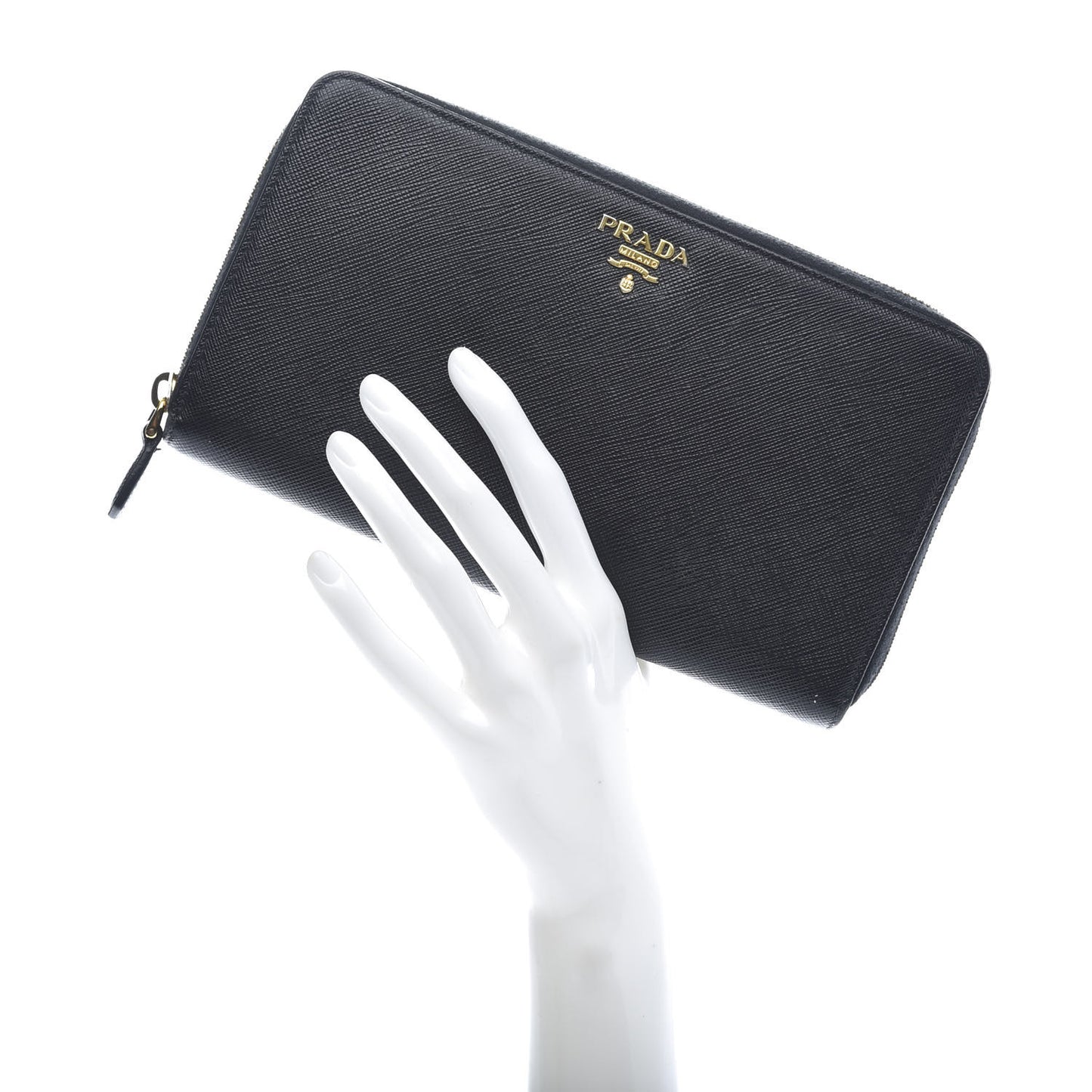 Saffiano Metal Large Zip Around Travel Wallet Black