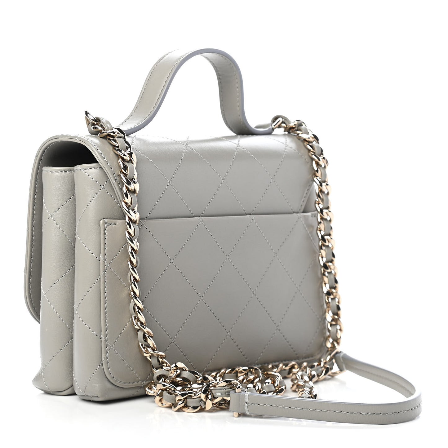 Calfskin Quilted Small Double Pocket Top Handle Flap Grey