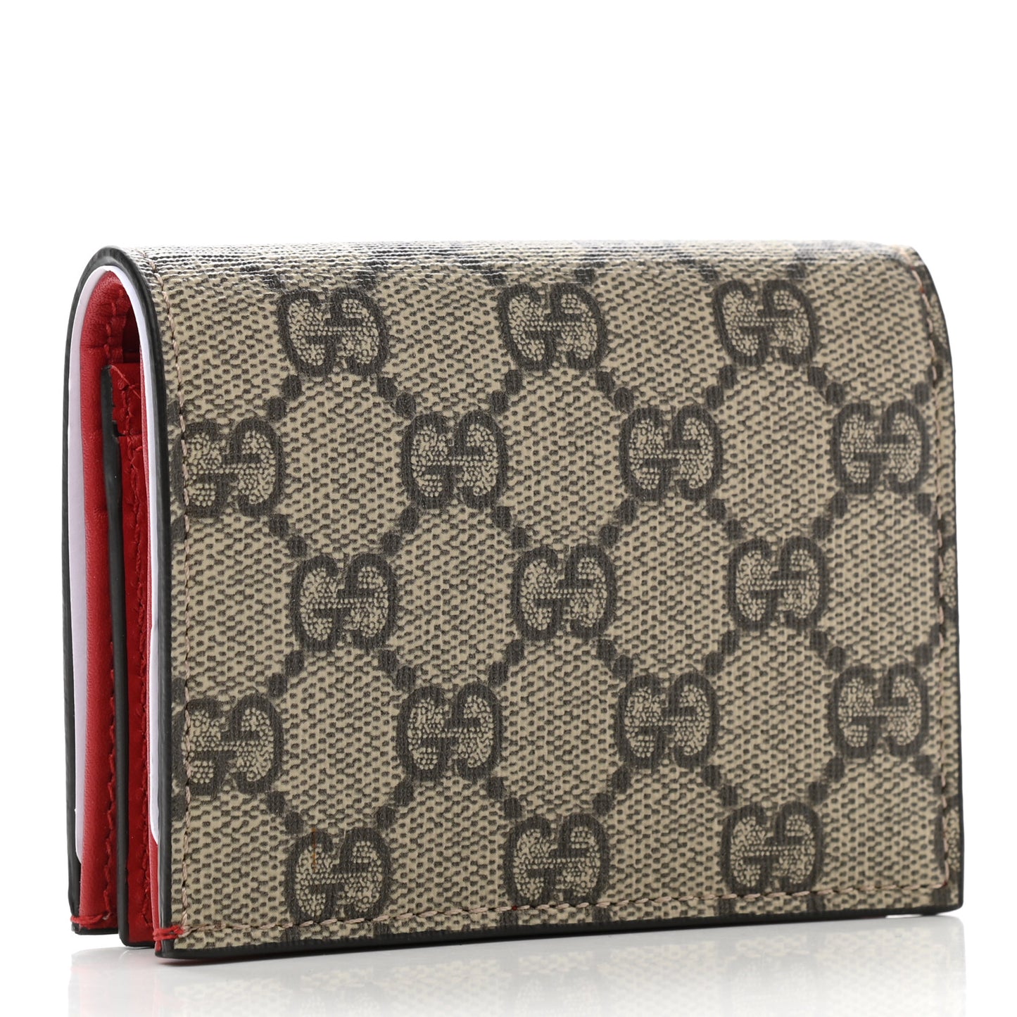 GG Supreme Monogram Cherry Embellished Card Case Wallet Hibiscus Red