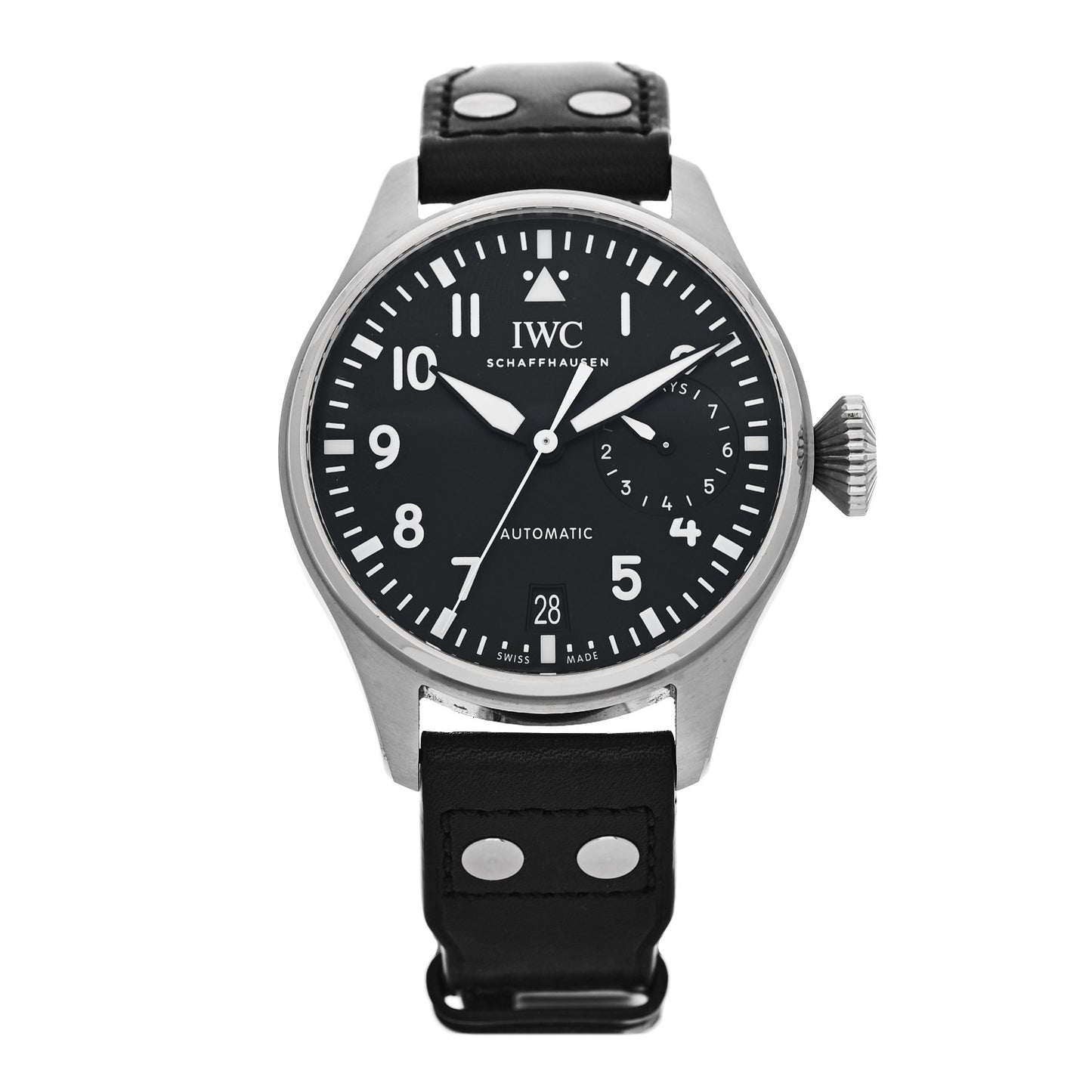 Stainless Steel Calfskin 46mm Schaffhausen Pilot Automatic Watch Black IW501001