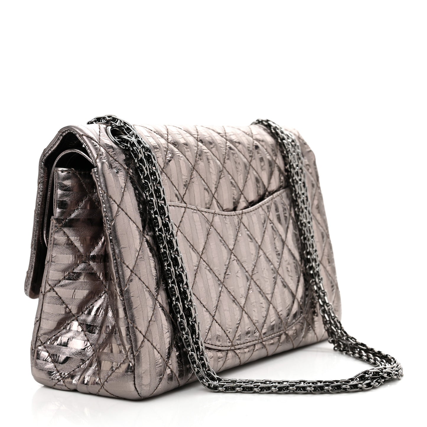 Metallic Calfskin Striped 2.55 Reissue 226 Flap Dark Silver