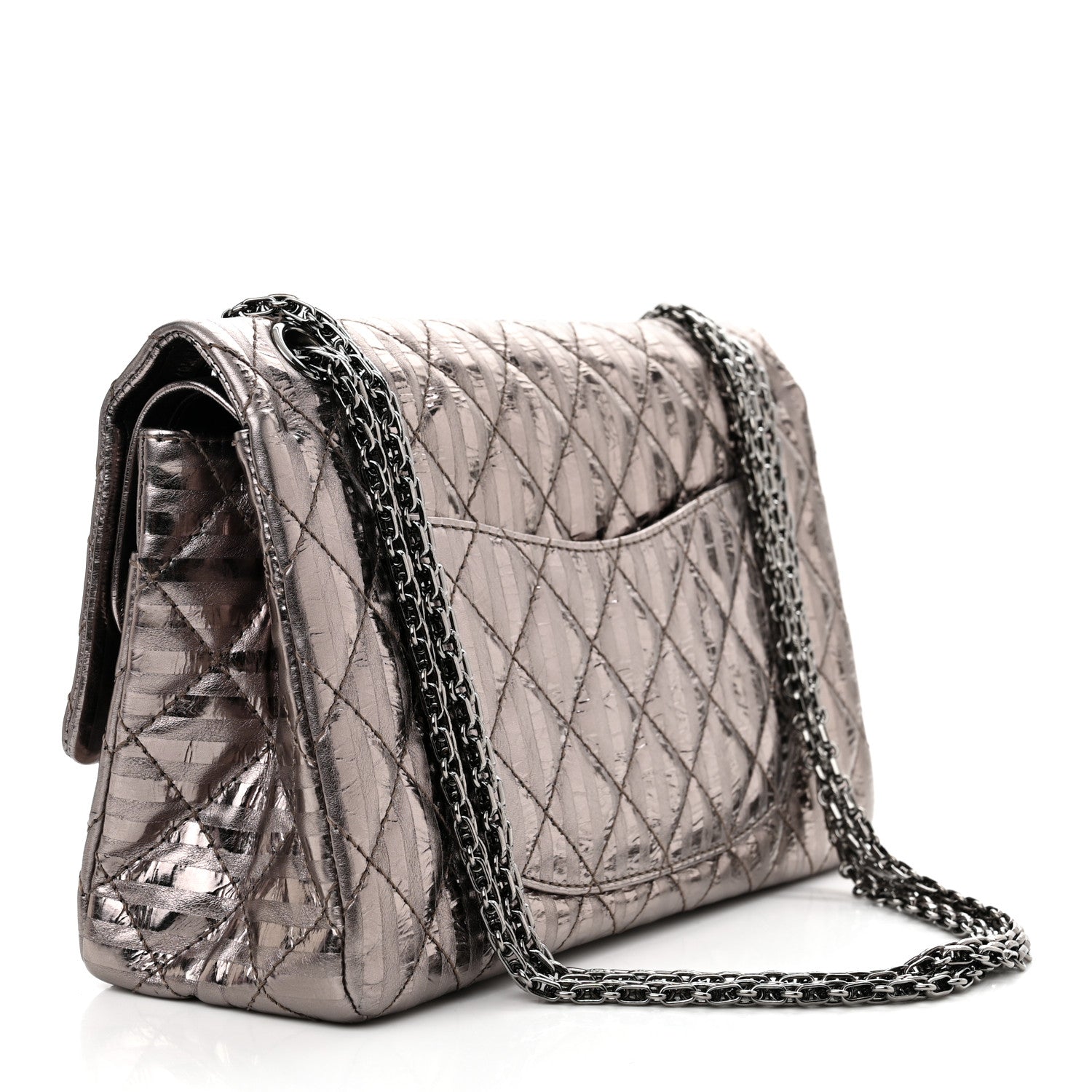 Chanel Metallic Calfskin Striped 2.55 Reissue 226 Flap Dark Silver 3 of 12