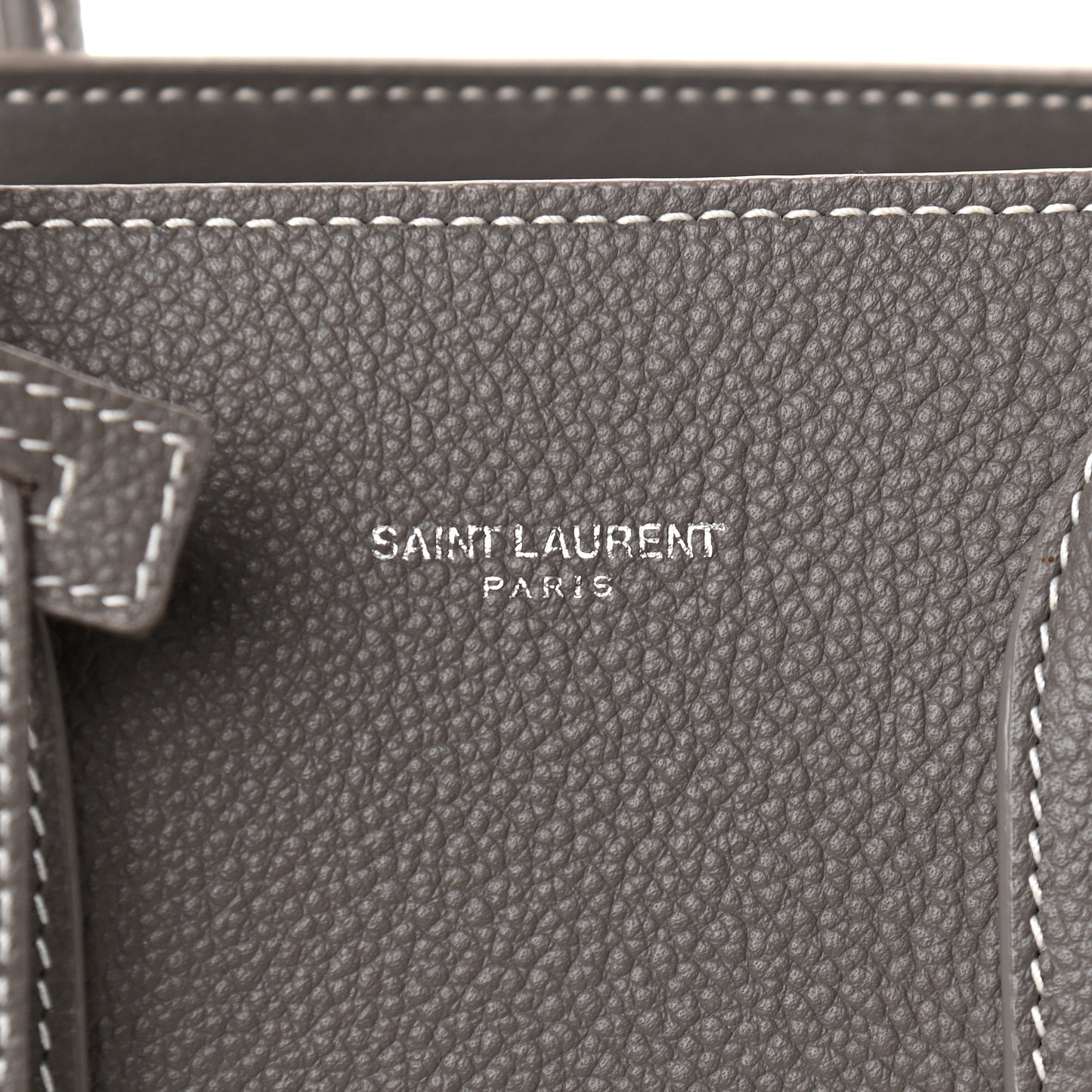 Grained Calfskin Topstich Baby Sac De Jour Grey