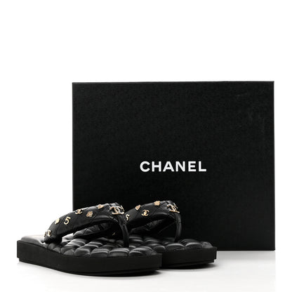 Chanel Lambskin Quilted Padded Charms Thong Sandals 37.5 Black 8 of 8
