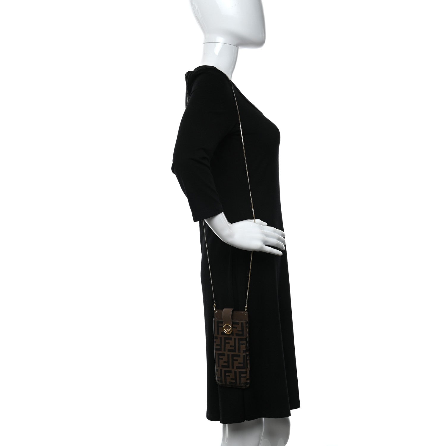 Fendi Vitello Soft F is Fendi Bi-Color FF 1974 Embossed Phone Pouch Maya Black 2 of 7