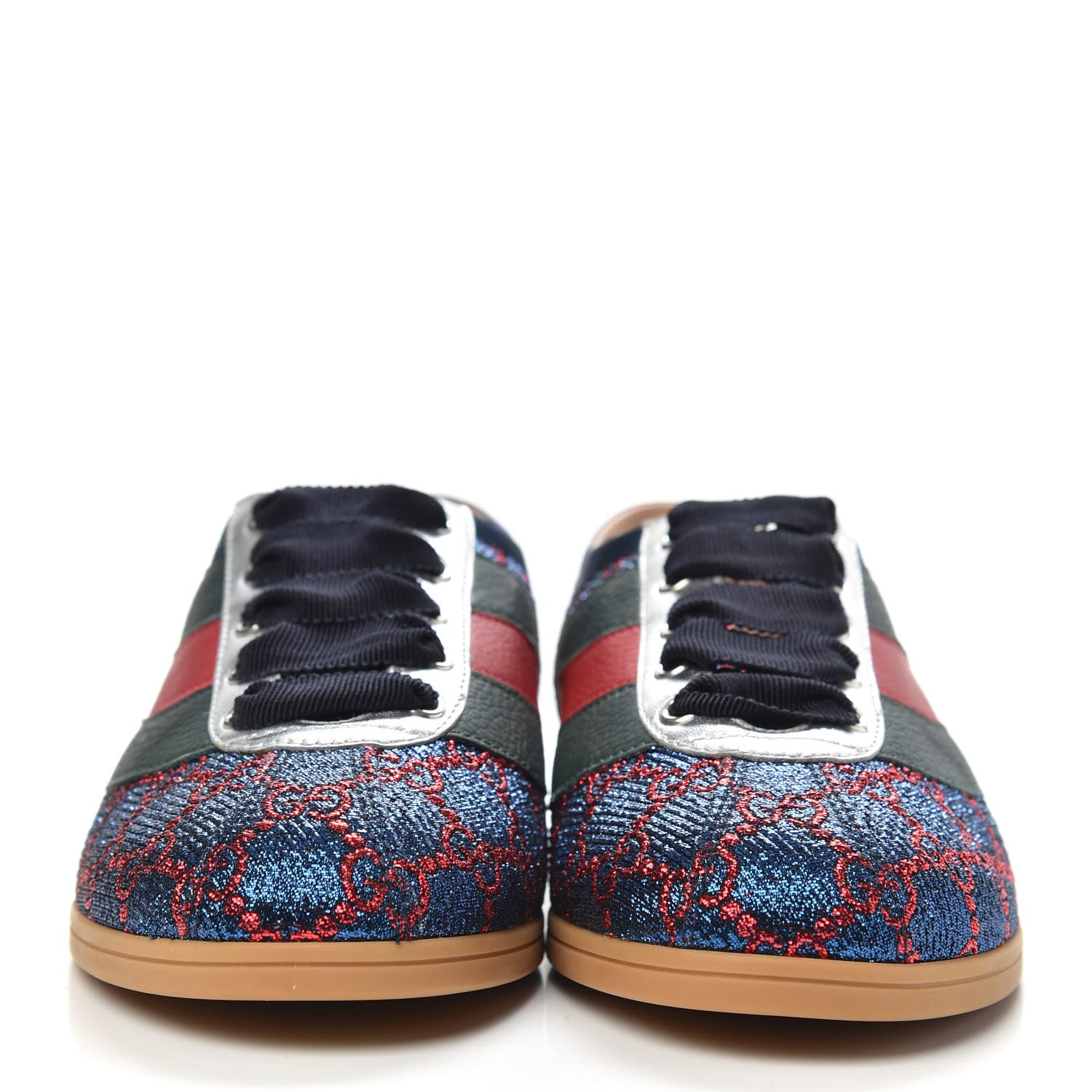Gucci Lurex Calfskin Web GG Monogram Womens Falacer Sneakers 37.5 Iridescent Blue Iridescent Red Silver 2 of 10