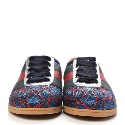 Gucci Lurex Calfskin Web GG Monogram Womens Falacer Sneakers 37.5 Iridescent Blue Iridescent Red Silver 2 of 10