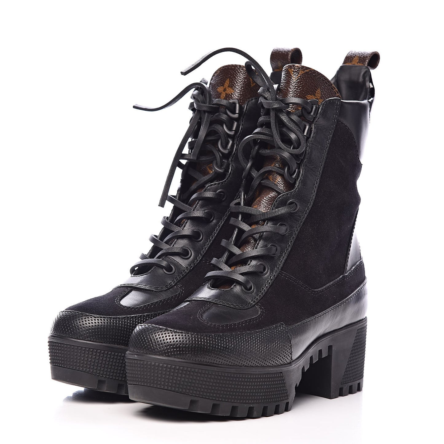 Suede Calfskin Monogram Laureate Platform Desert Boots 35.5 Black