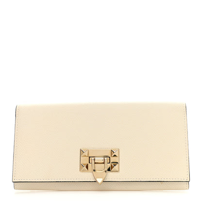Valentino Garavani Calfskin Rockstud Flip Lock Wallet White 1 of 9