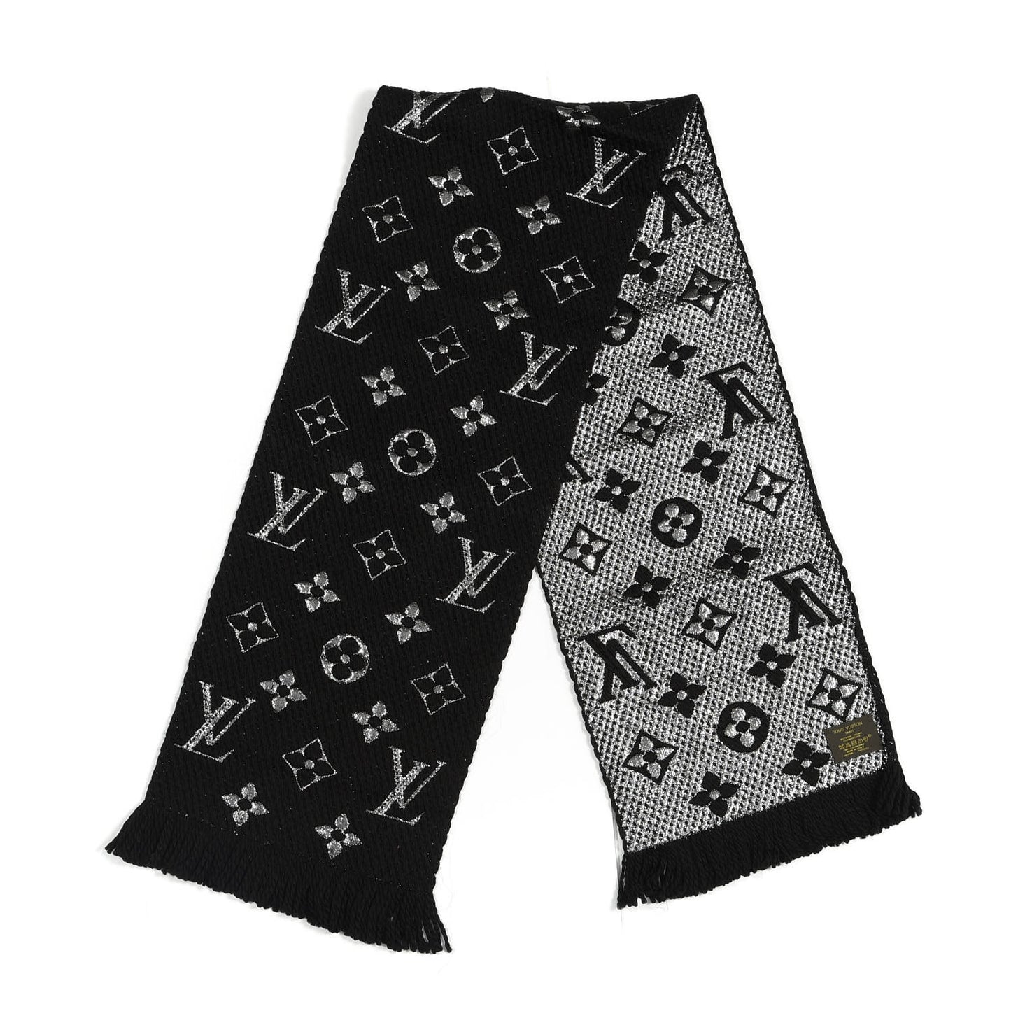 Wool Silk Logomania Shine Scarf Black