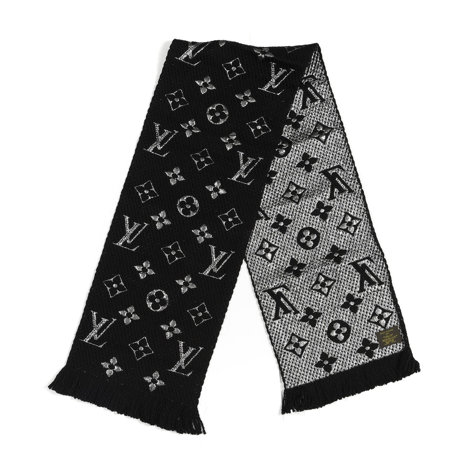 Louis Vuitton Wool Silk Logomania Shine Scarf Black 2 of 3