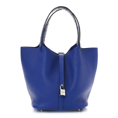 Hermes Taurillon Clemence Matte Alligator Picotin Lock Touch 22 MM Bleu Electrique 1 of 9