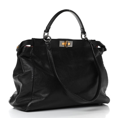 Fendi Goatskin Large Peekaboo Iconic Satchel Black 2 of 5
