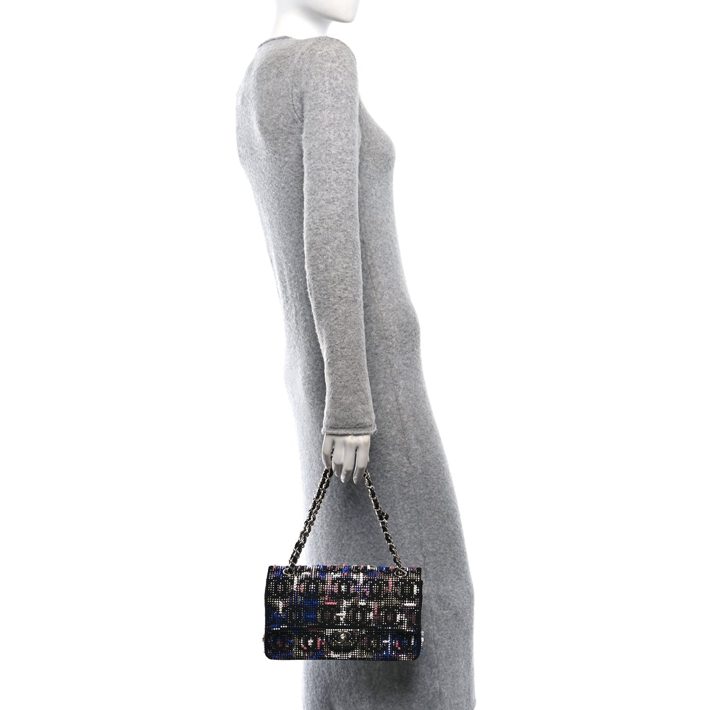 Crystal Tweed CC Medium Double Flap Black
