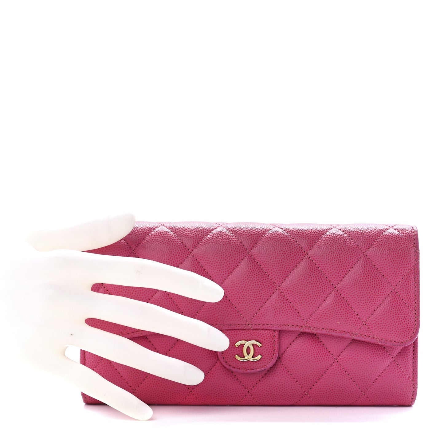 Caviar Quilted Large Gusset Flap Wallet Pink