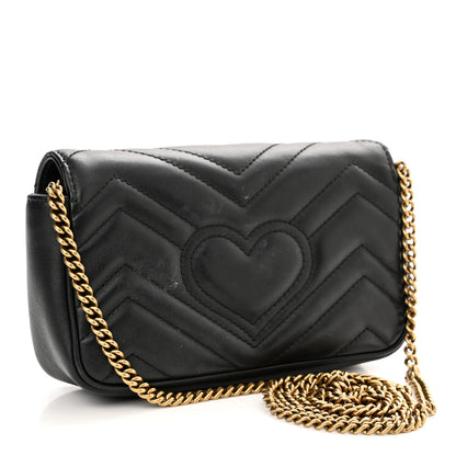 Gucci Calfskin Matelasse Super Mini GG Marmont Shoulder Bag Black 3 of 15