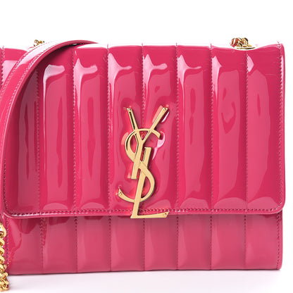 Saint Laurent Patent Calfskin Matelasse Monogram Vicky Chain Wallet Neon Bubblegum 6 of 6