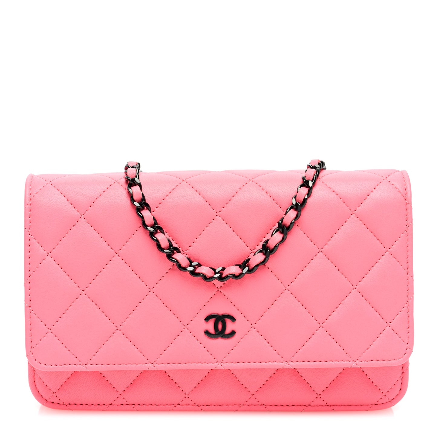 Lambskin Quilted Wallet On Chain WOC Coral Pink