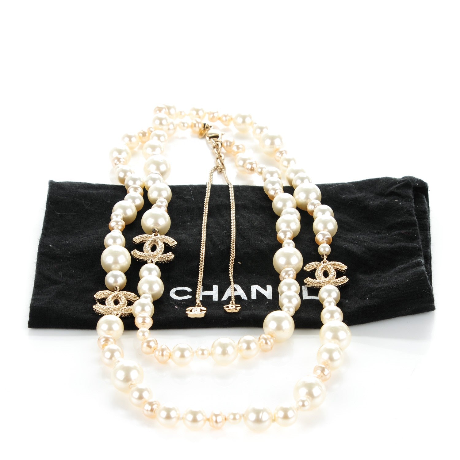 Chanel Graduated Pearl CC Long Necklace Gold 5 of 5