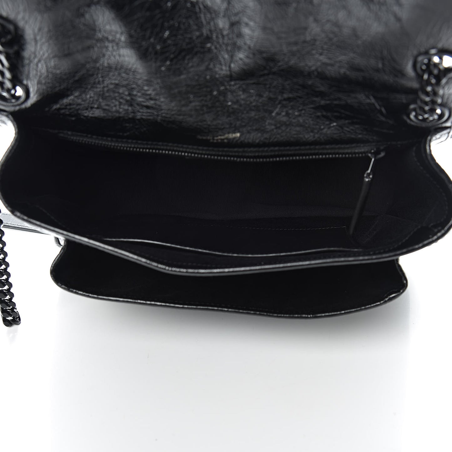 Crinkled Calfskin Matelasse Monogram Medium Niki Chain Satchel Black