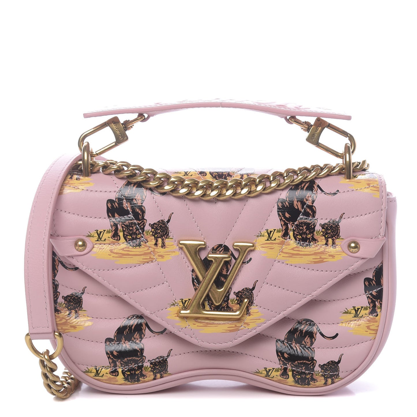 Calfskin Leopard Print New Wave Chain PM Light Pink