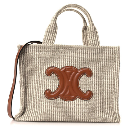 Celine Canvas Calfskin Striped Triomphe Small Cabas Beige 1 of 9