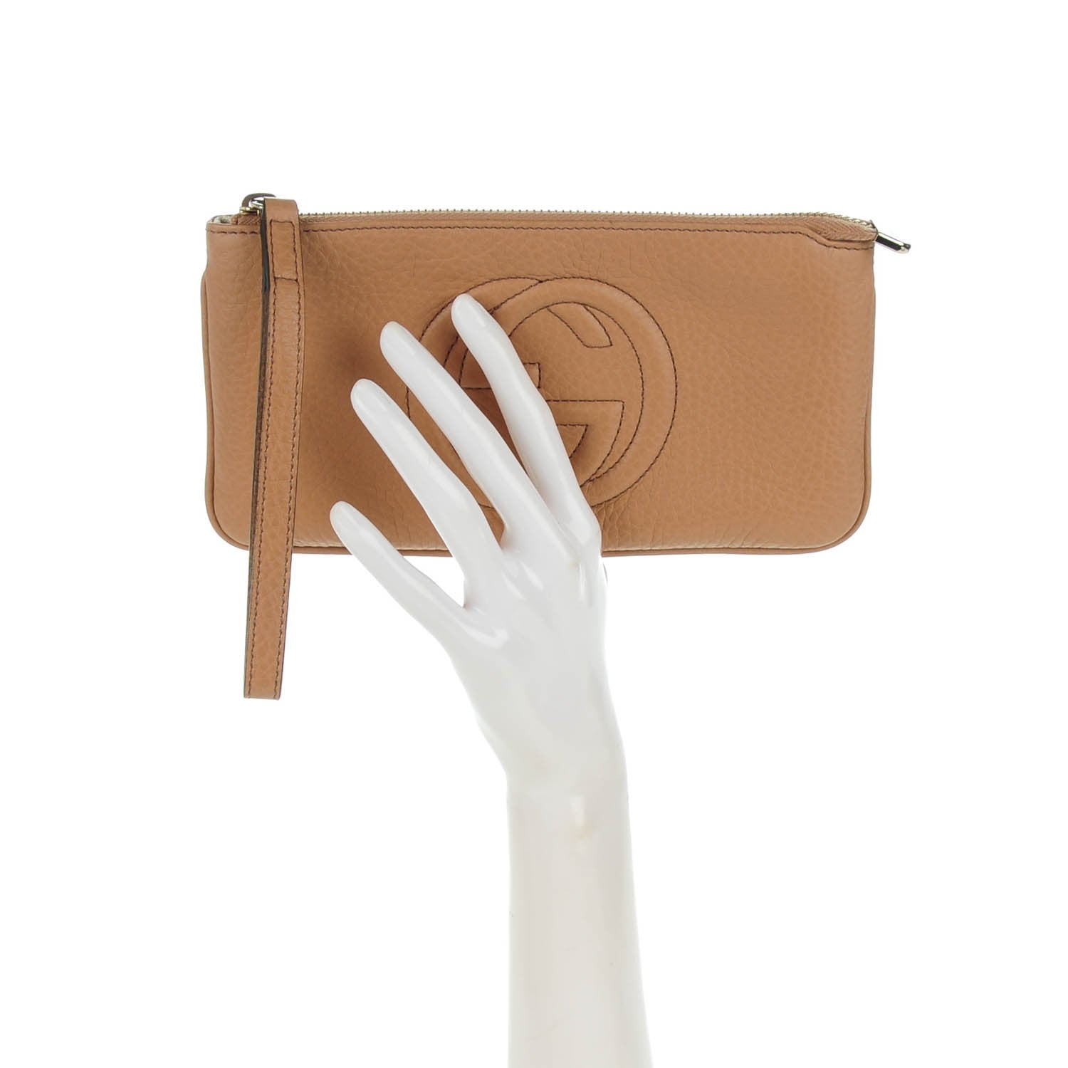 Gucci Pebbled Calfskin Soho Wristlet Camelia 2 of 7