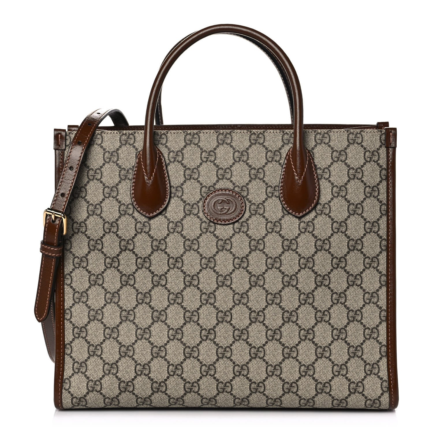 Gucci GG Supreme Monogram Azalea Calfskin Small Retro Interlocking G Tote Bag Beige Ebony Brown Sugar 1 of 15
