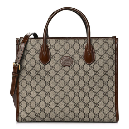 Gucci GG Supreme Monogram Azalea Calfskin Small Retro Interlocking G Tote Bag Beige Ebony Brown Sugar 1 of 15