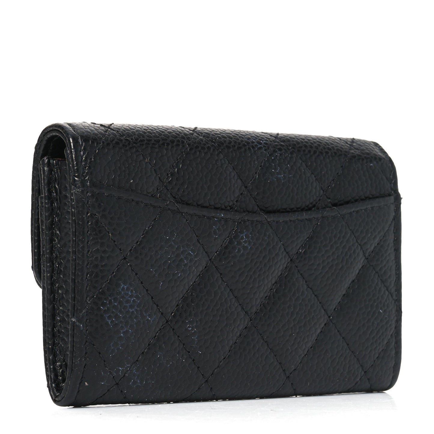 Caviar Quilted Flap Card Holder Wallet Black