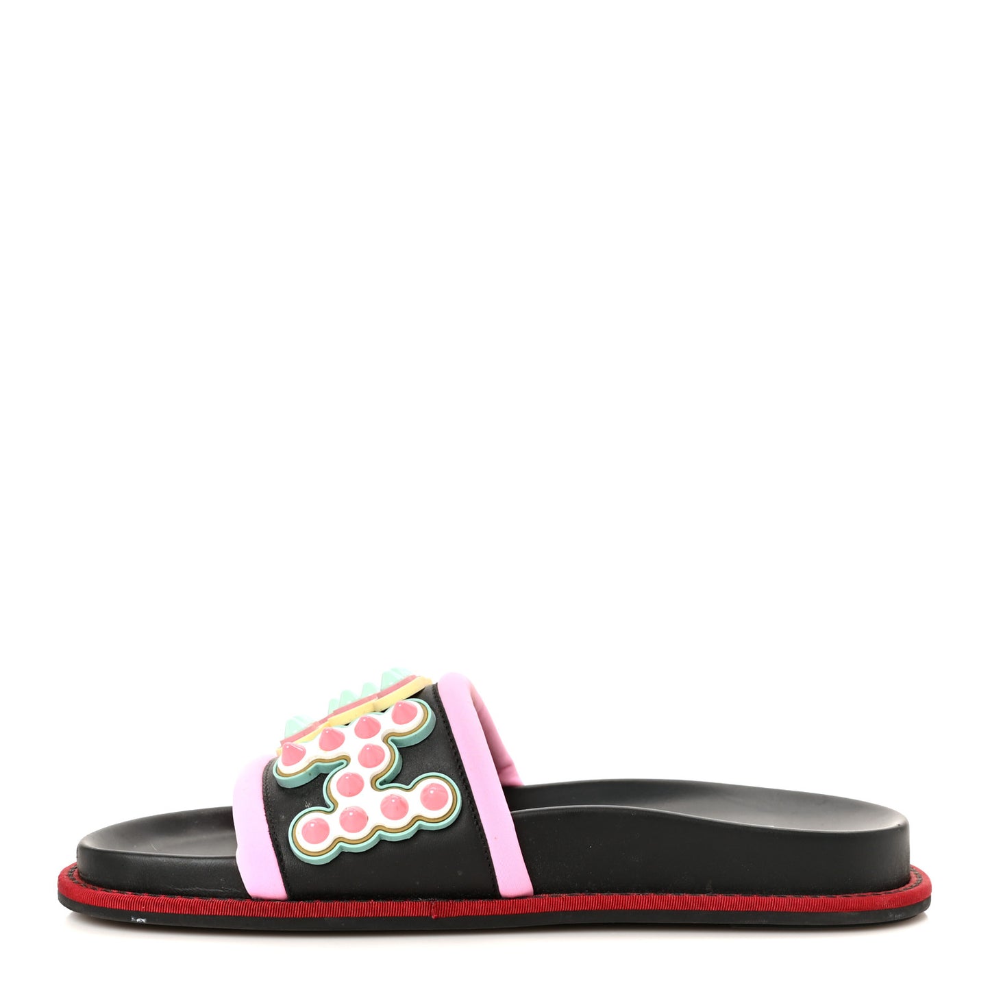 Vitello Studded Fun Fair Slide Sandals 38 Black Multicolor