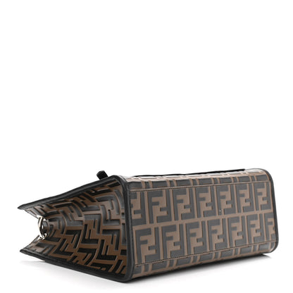 Fendi Vitello Century Wicker Bi-Color FF 1974 Embossed Small Runaway Shopper Tote Maya Black 4 of 10