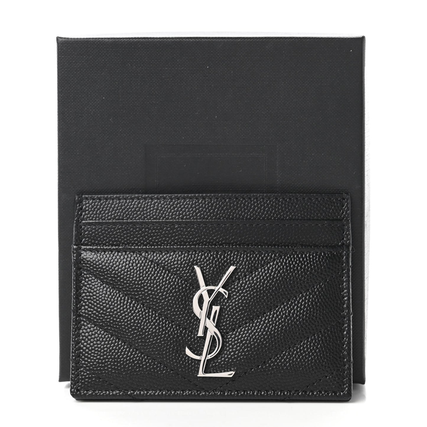 Grain De Poudre Matelasse Chevron Monogram Credit Card Case Black